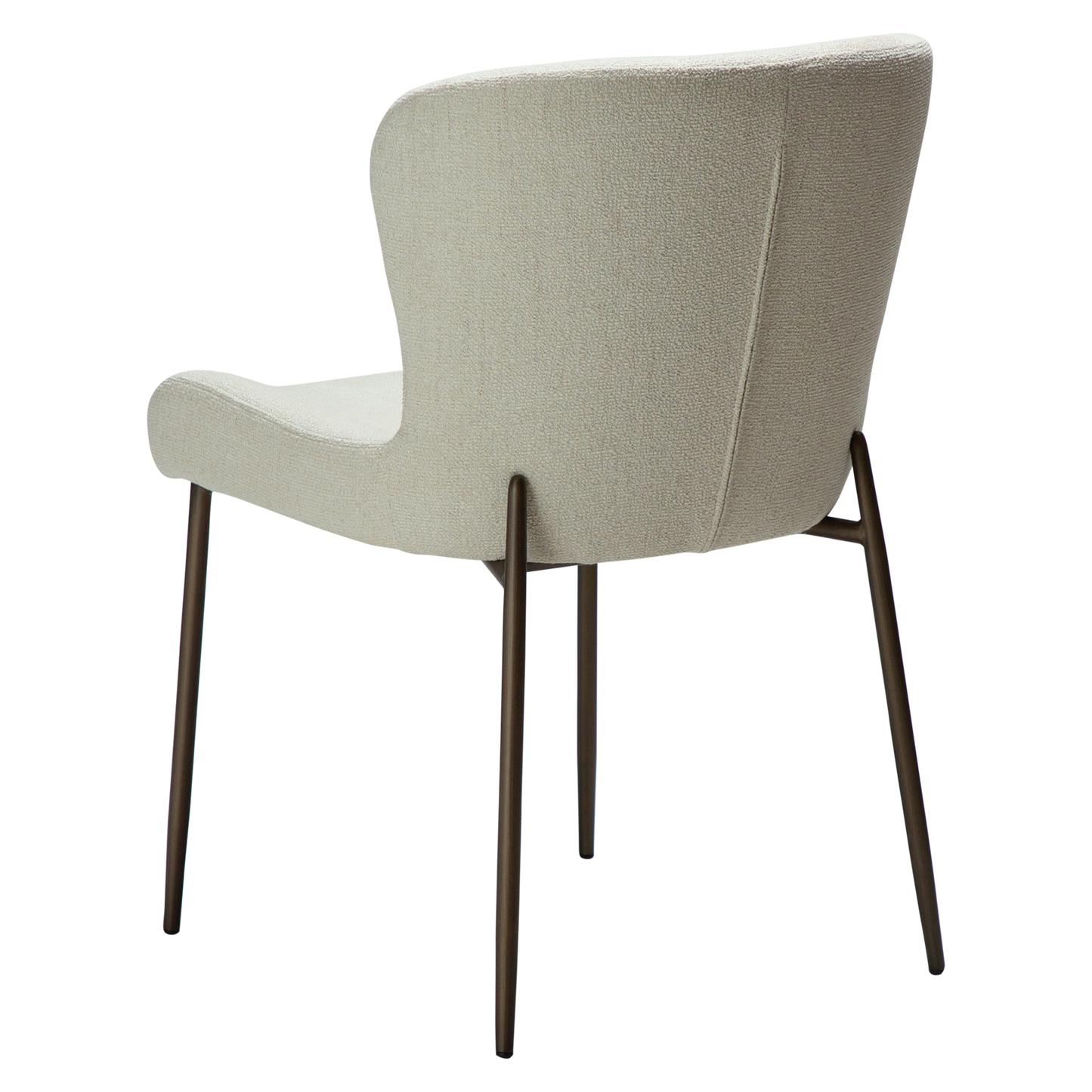 ELSA dining chair in bone white bouclé with curved back and antique brass legs by AK Interior Living