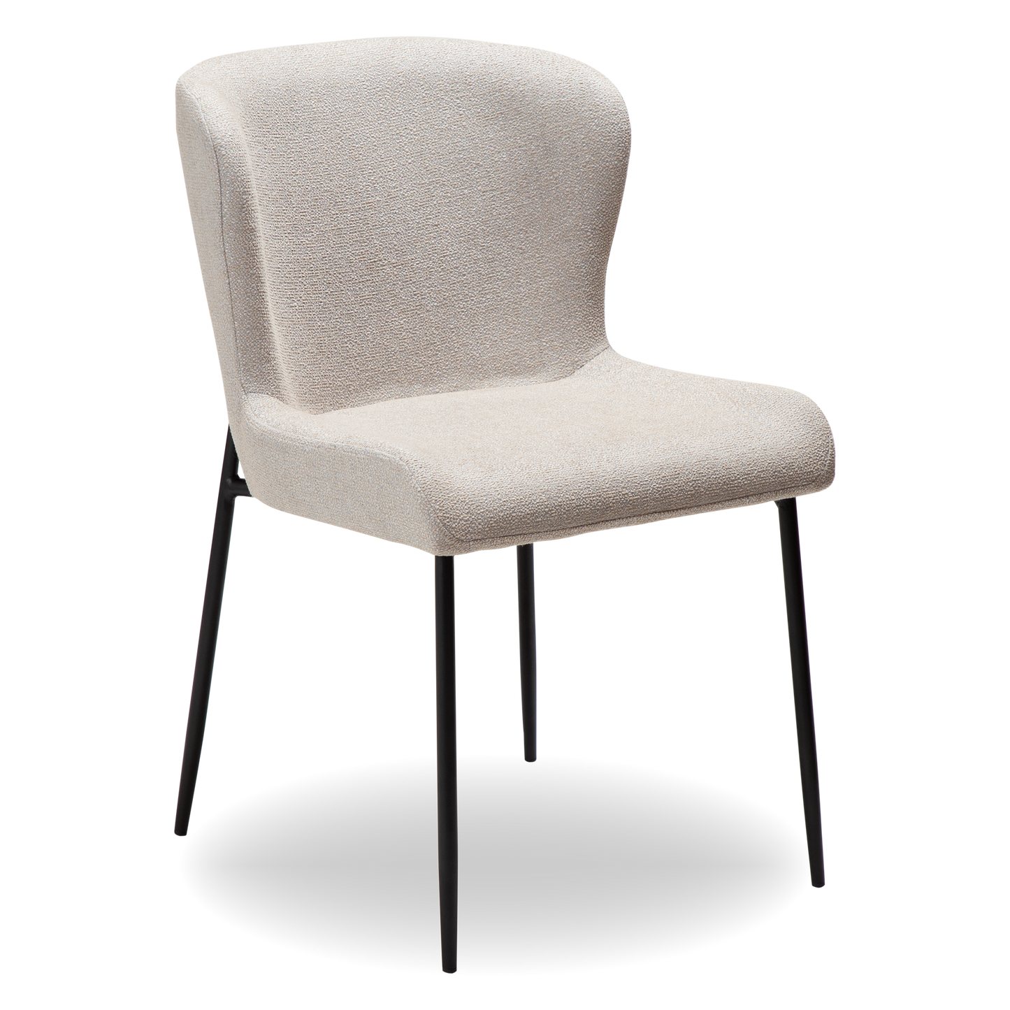 DINA dining chair in cashmere boucle with sculpted backrest and black legs by AK Interior Living