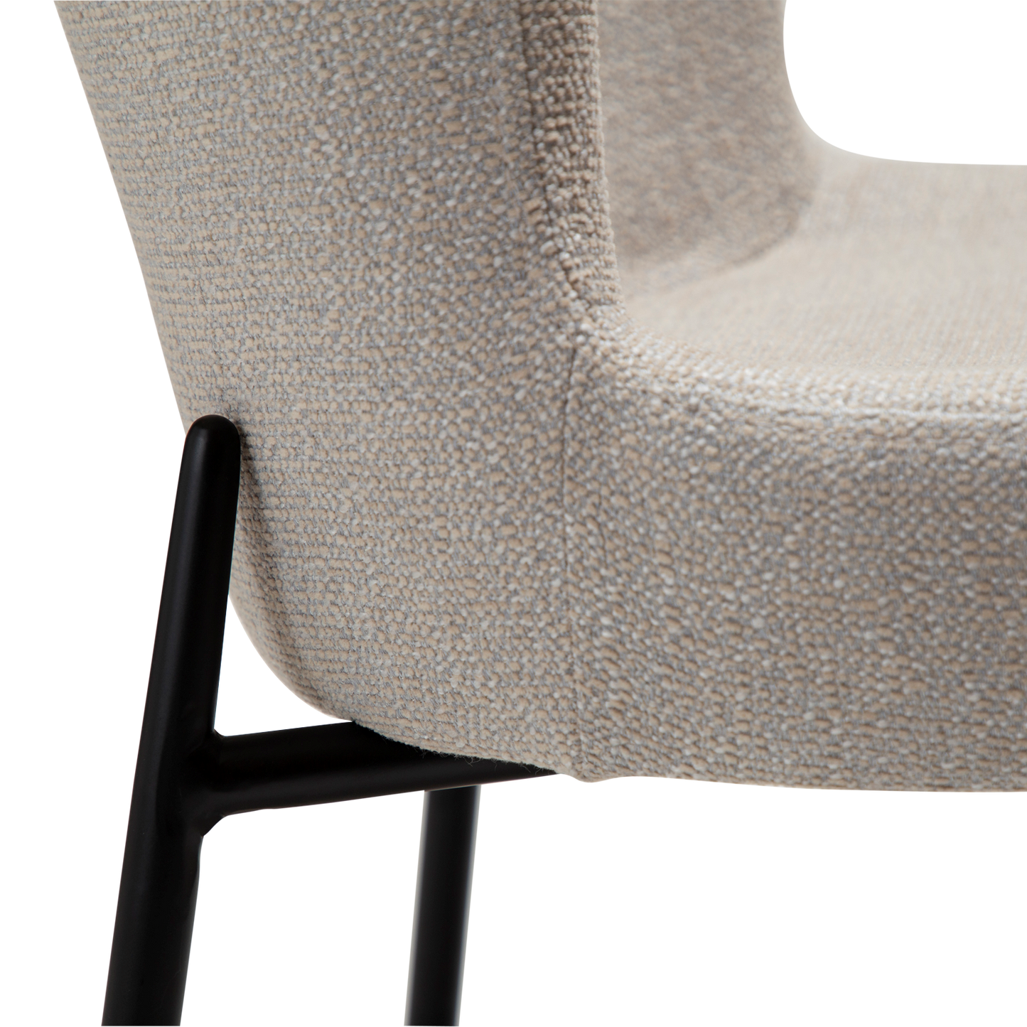 DINA dining chair in cashmere boucle with sculpted backrest and black legs by AK Interior Living