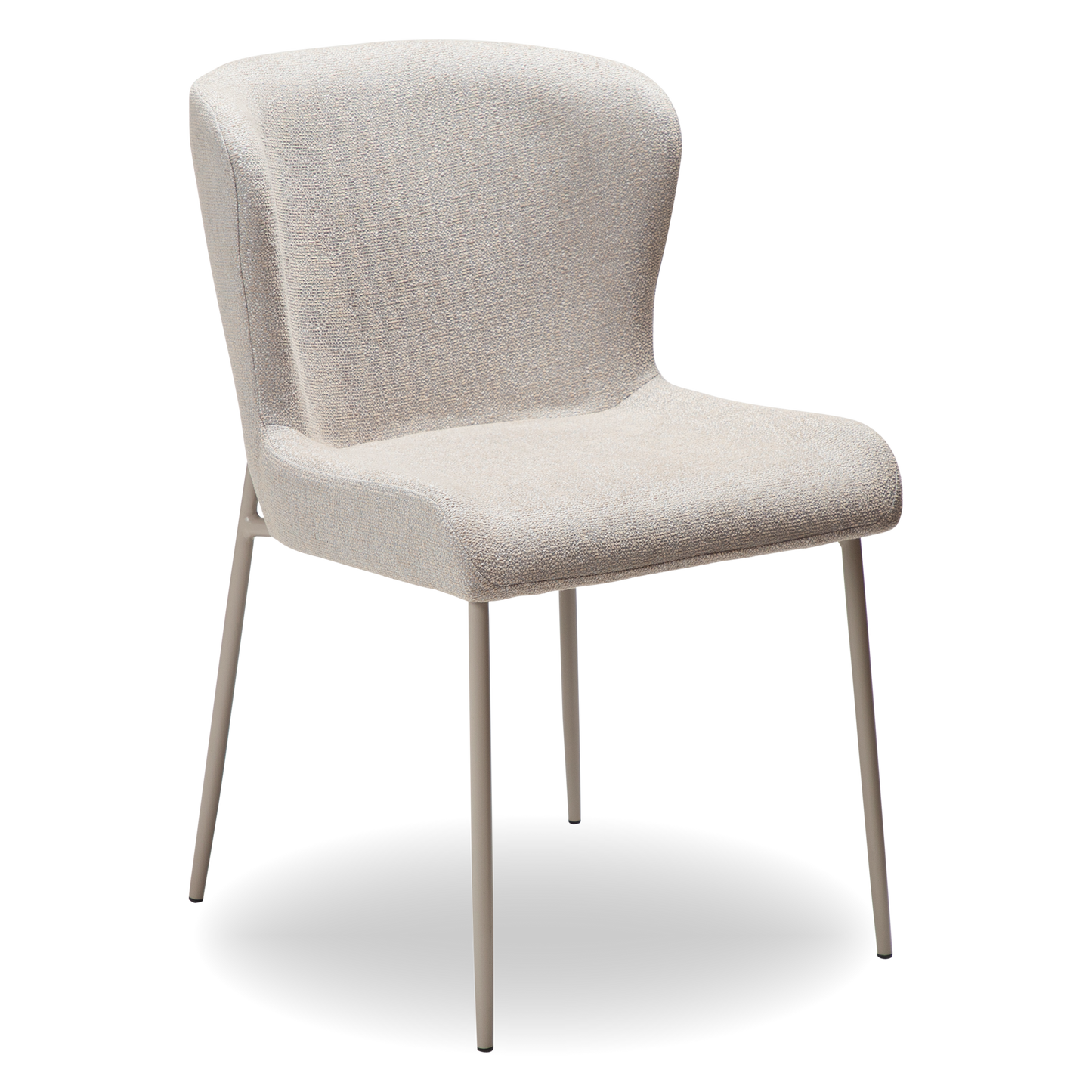ANNA dining chair in cashmere bouclé fabric with curved back and matching cashmere legs by AK Interior Living
