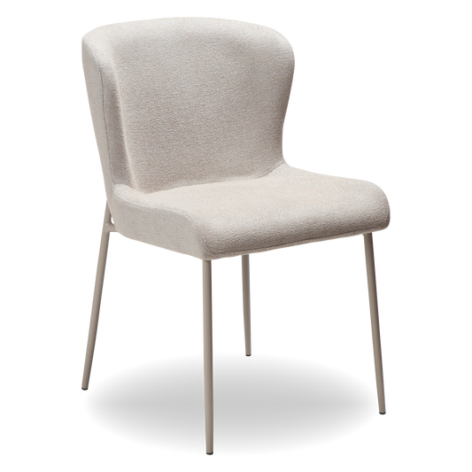 ANNA dining chair in cashmere bouclé fabric with curved back and matching cashmere legs by AK Interior Living