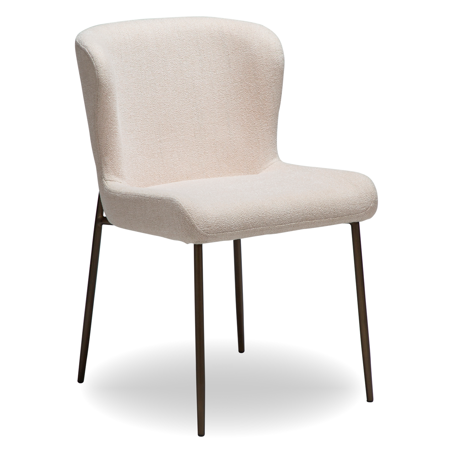 BRI dining chair in Creole pink bouclé fabric with antique brass legs by AK Interior Living