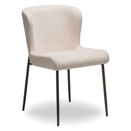 BRI dining chair in Creole pink bouclé fabric with antique brass legs by AK Interior Living