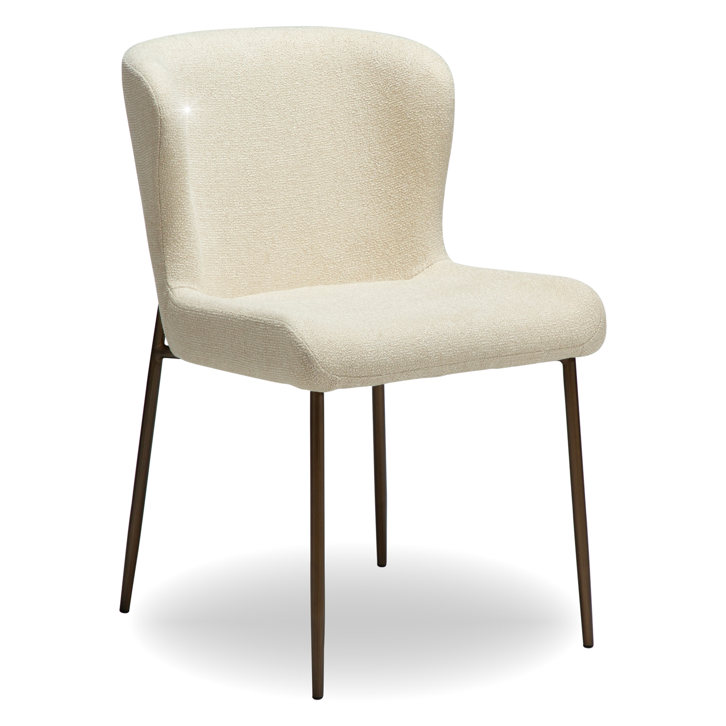 BROOKE dining chair in frosted almond bouclé with shimmer and antique brass legs by AK Interior Living