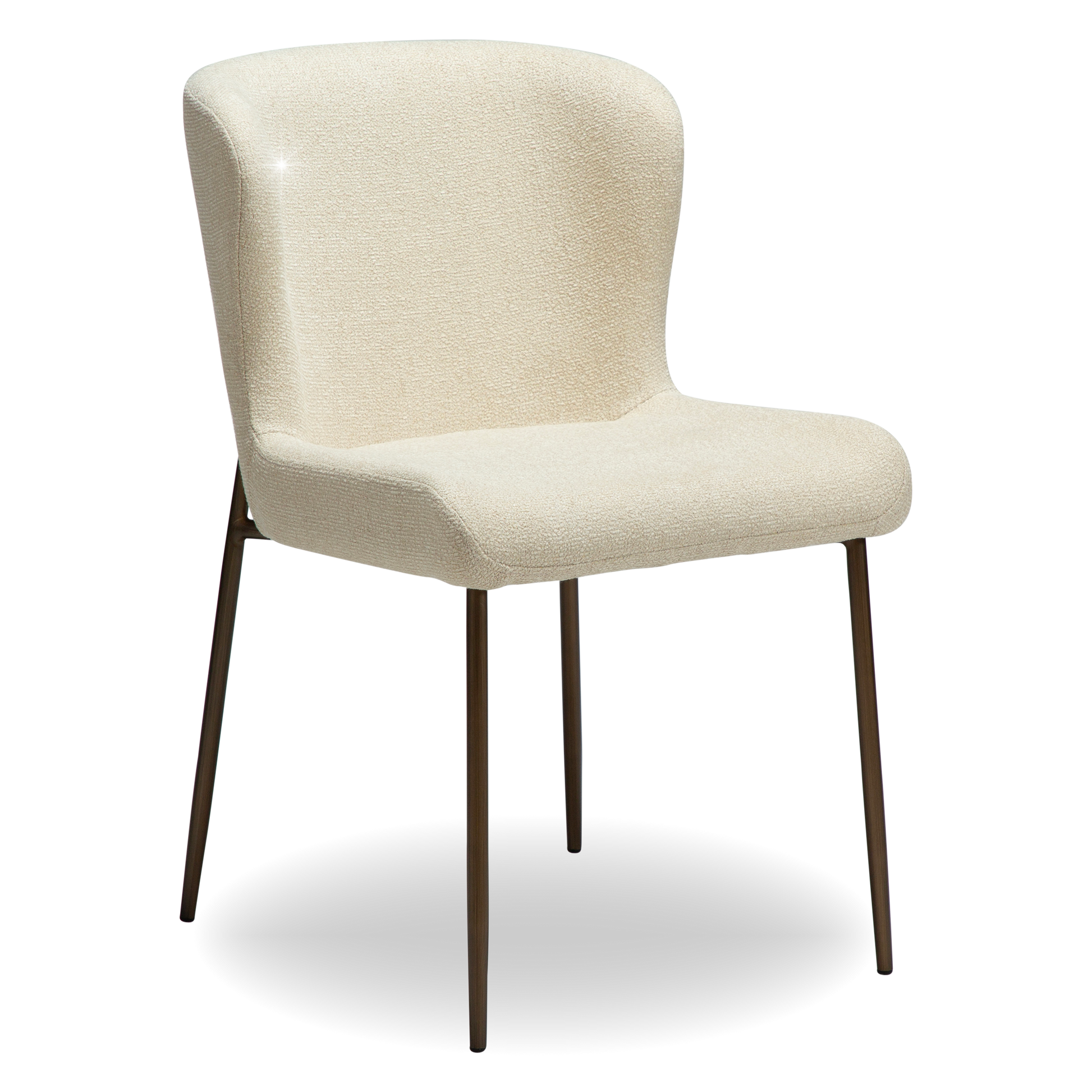 BROOKE dining chair in frosted almond bouclé with shimmer and antique brass legs by AK Interior Living