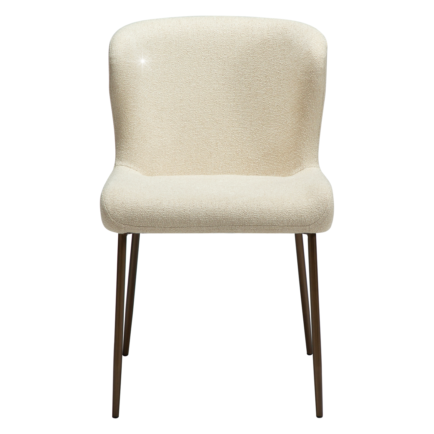 BROOKE dining chair in frosted almond bouclé with shimmer and antique brass legs by AK Interior Living