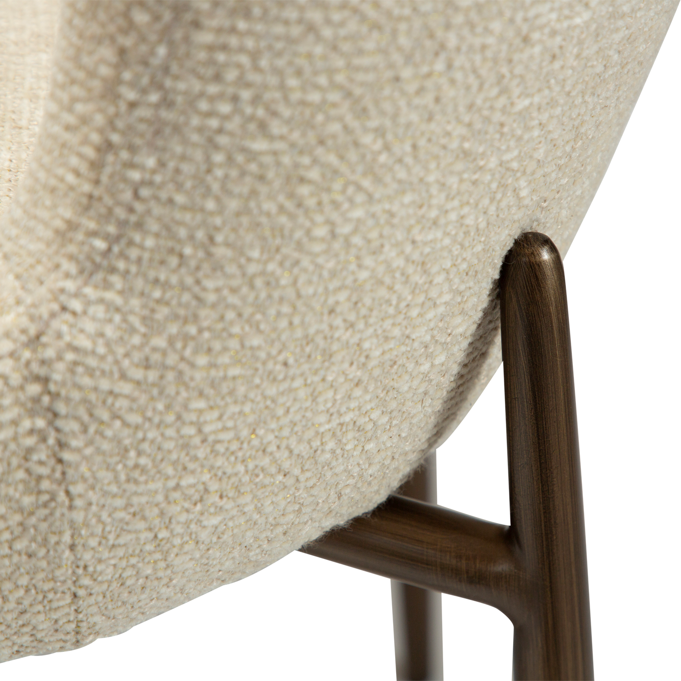 BROOKE dining chair in frosted almond bouclé with shimmer and antique brass legs by AK Interior Living