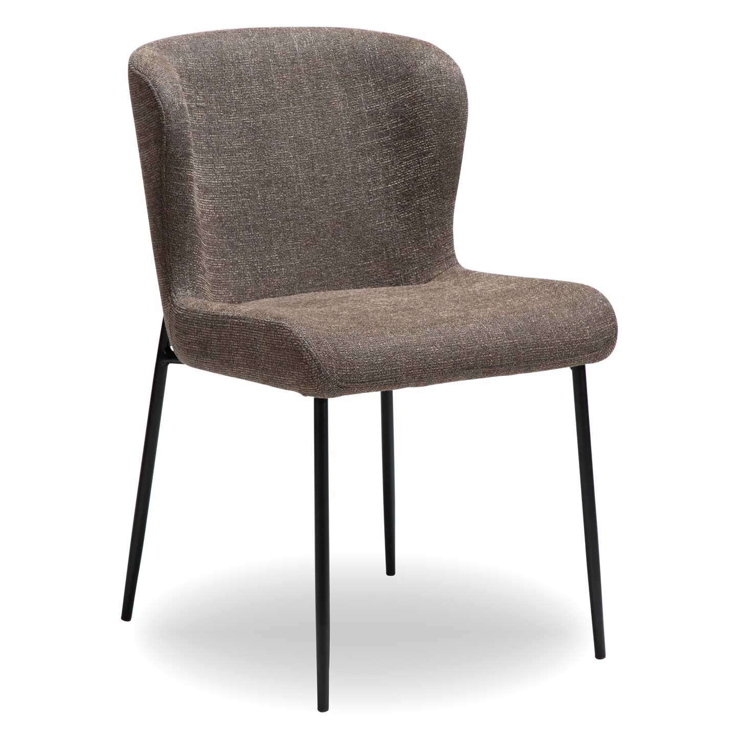 ARYA dining chair in Major brown bouclé fabric with curved back and black metal legs by AK Interior Living