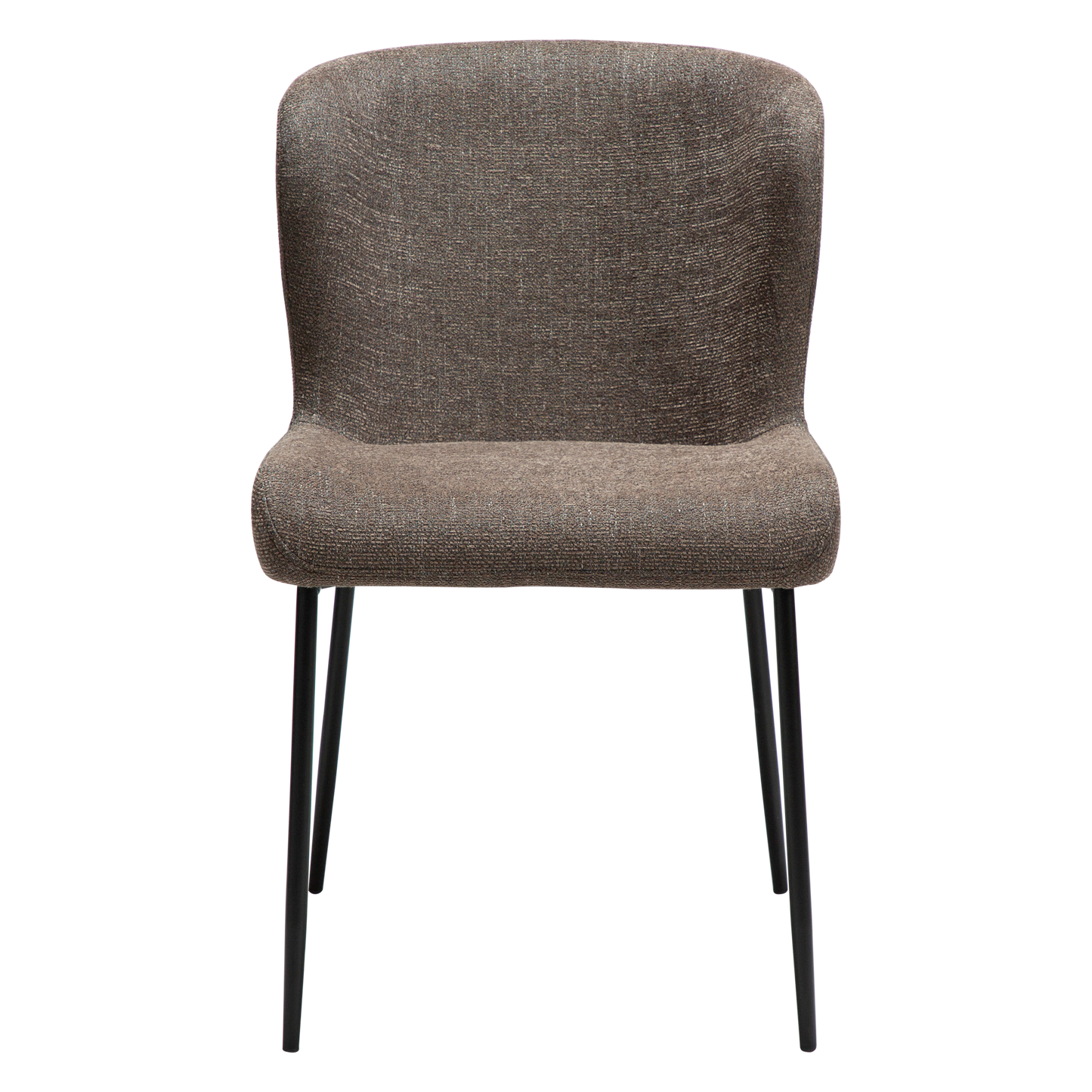 ARYA dining chair in Major brown bouclé fabric with curved back and black metal legs by AK Interior Living