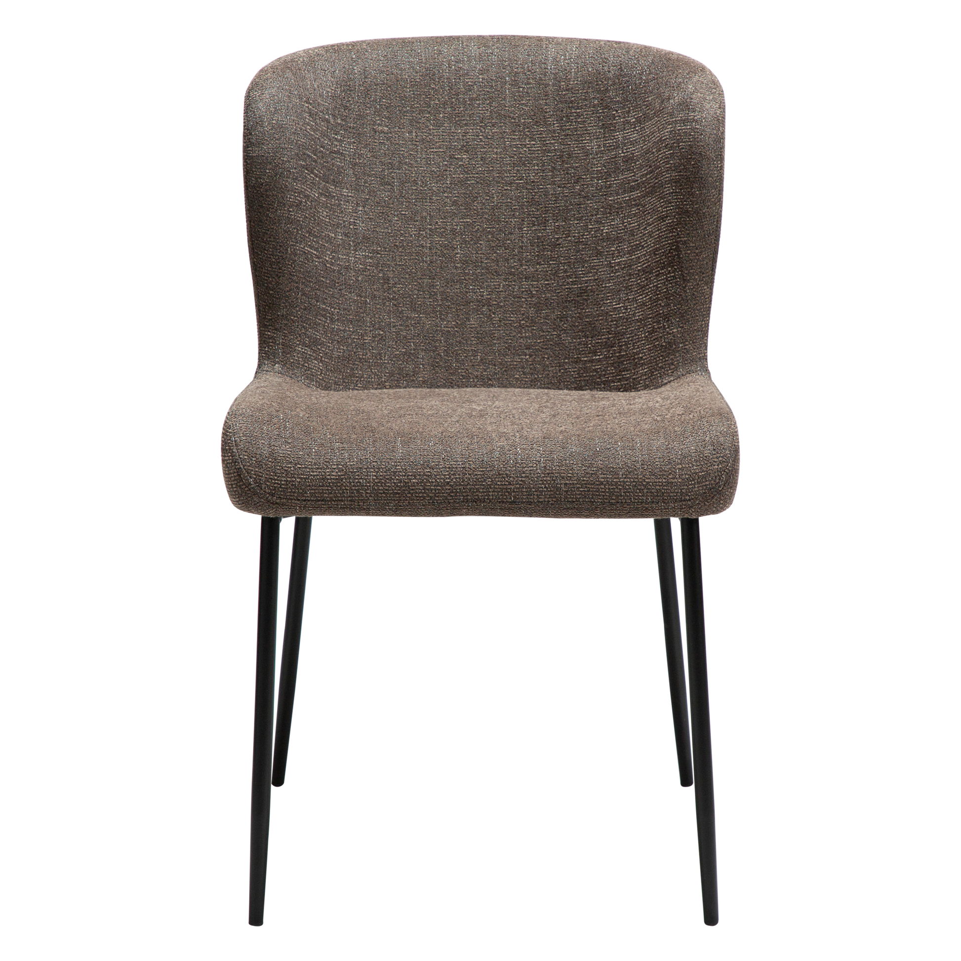 ARYA dining chair in Major brown bouclé fabric with curved back and black metal legs by AK Interior Living