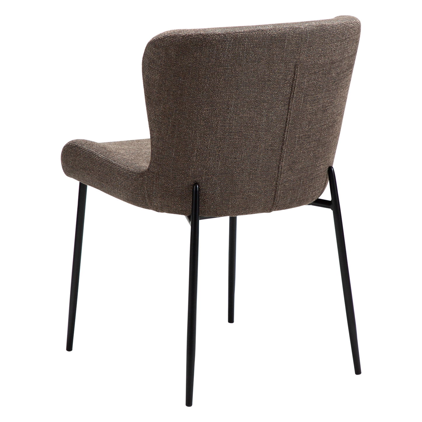 ARYA dining chair in Major brown bouclé fabric with curved back and black metal legs by AK Interior Living