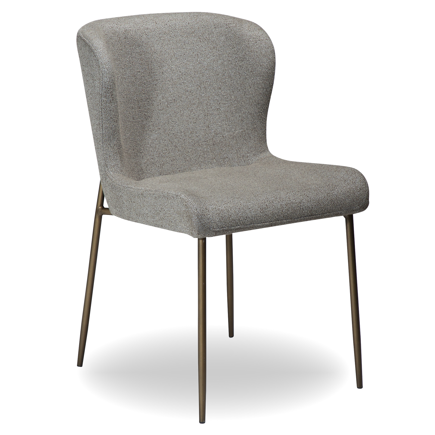 TARA dining chair in pebble earth bouclé with curved back and antique brass legs by AK Interior Living