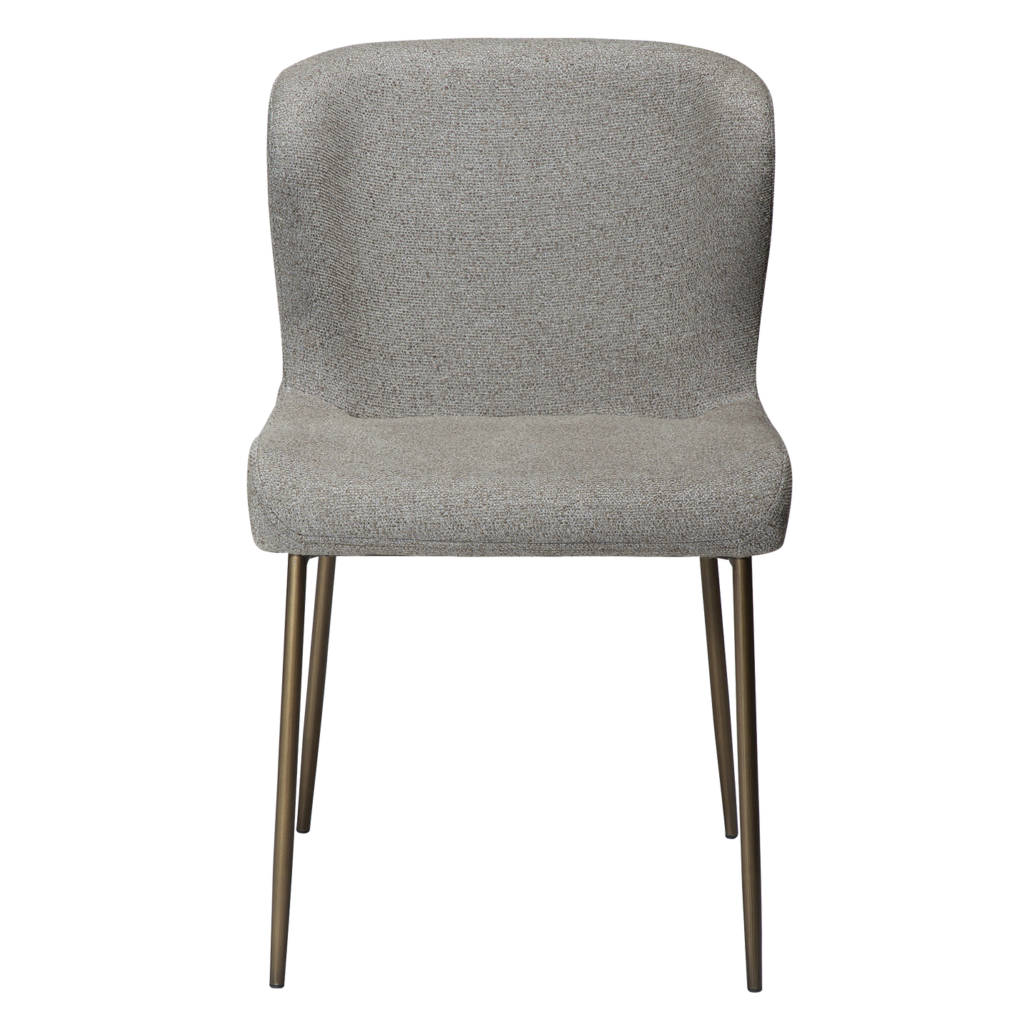TARA dining chair in pebble earth bouclé with curved back and antique brass legs by AK Interior Living