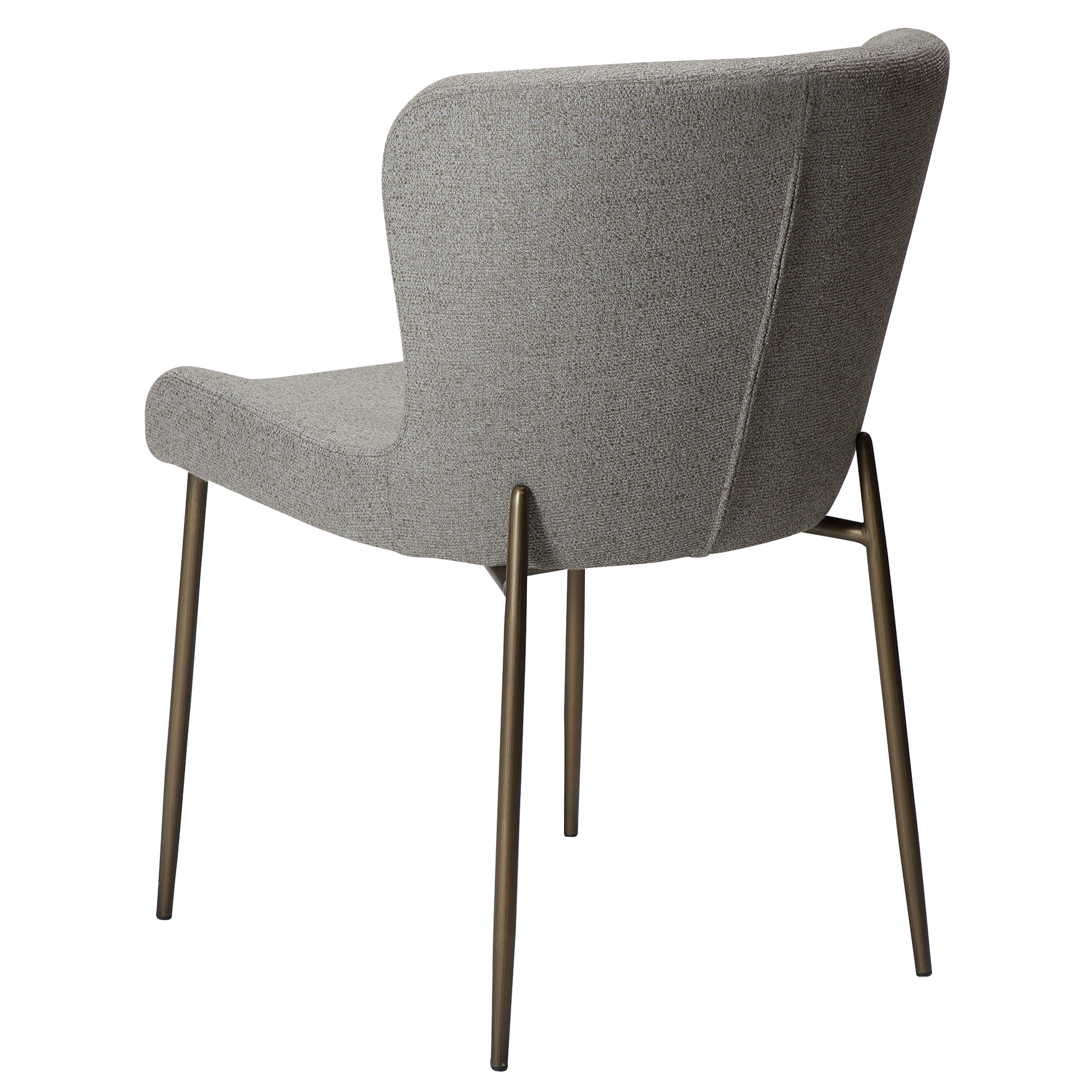 TARA dining chair in pebble earth bouclé with curved back and antique brass legs by AK Interior Living