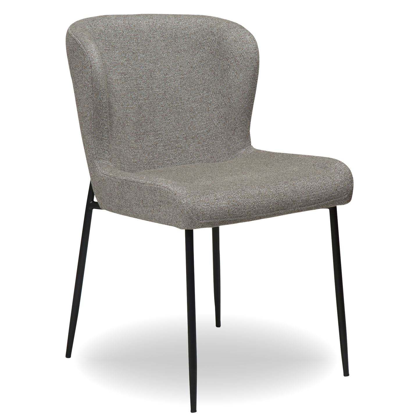 ROSS dining chair in pebble earth bouclé fabric with curved back and black metal legs by AK Interior Living