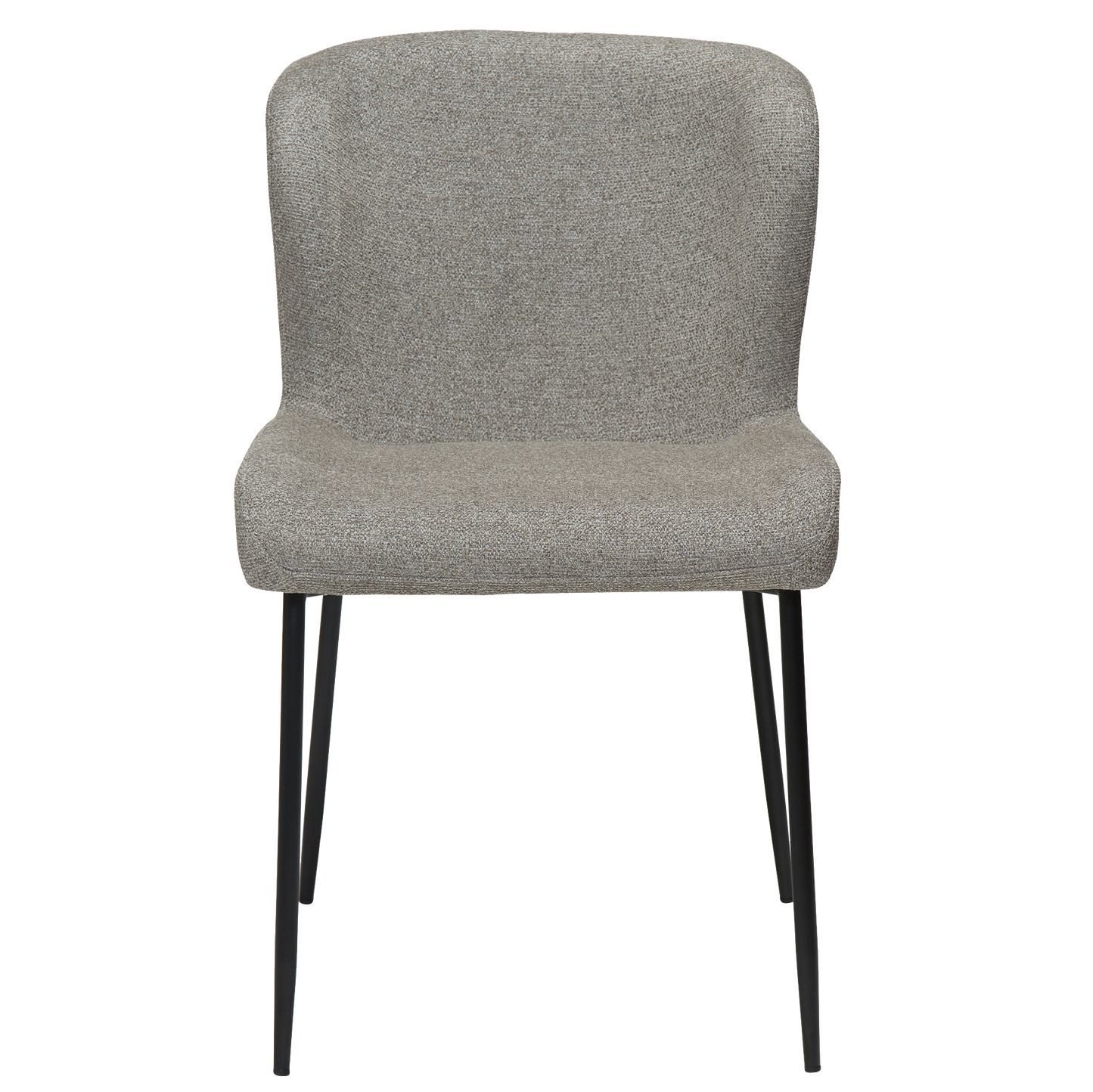 ROSS dining chair in pebble earth bouclé fabric with curved back and black metal legs by AK Interior Living