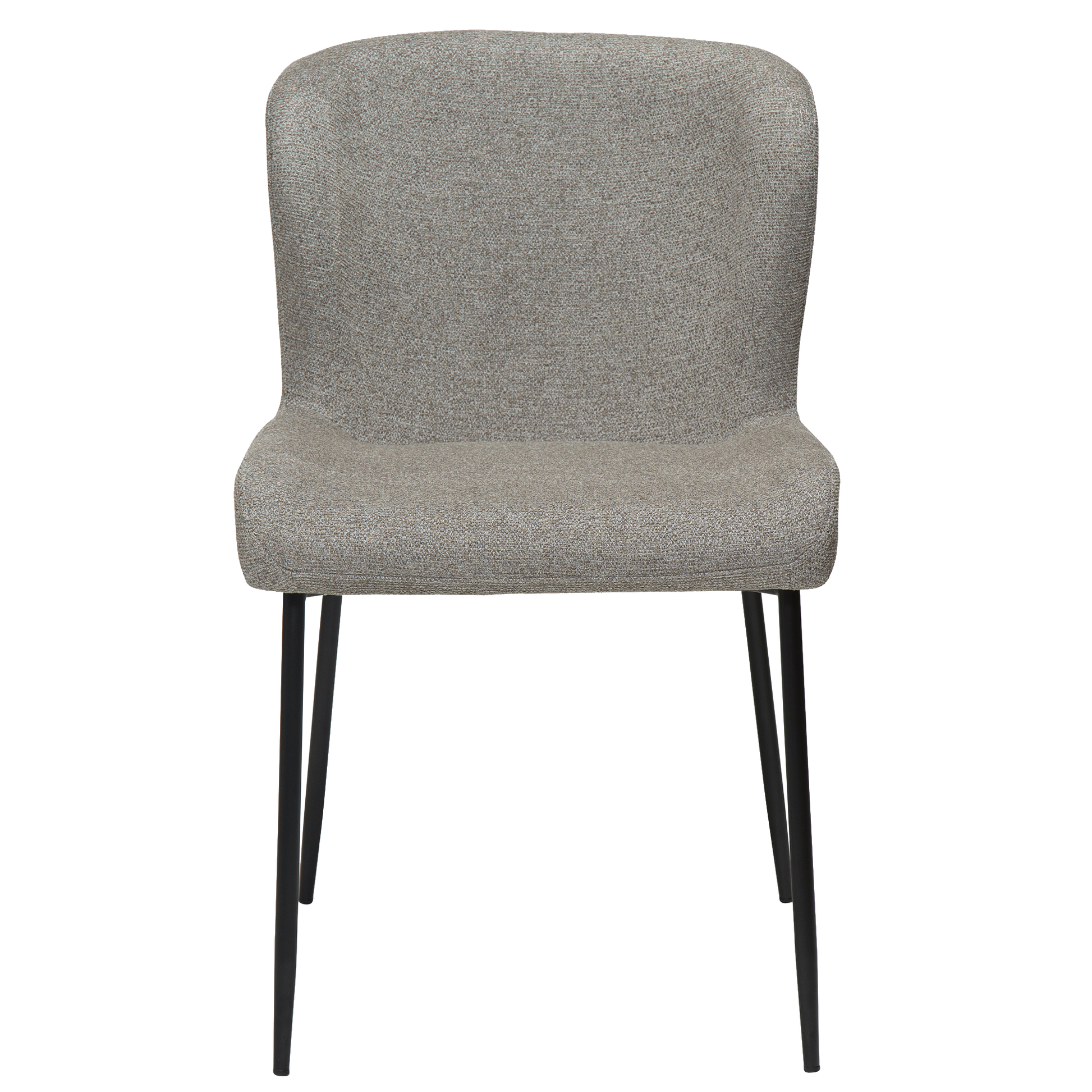 ROSS dining chair in pebble earth bouclé fabric with curved back and black metal legs by AK Interior Living