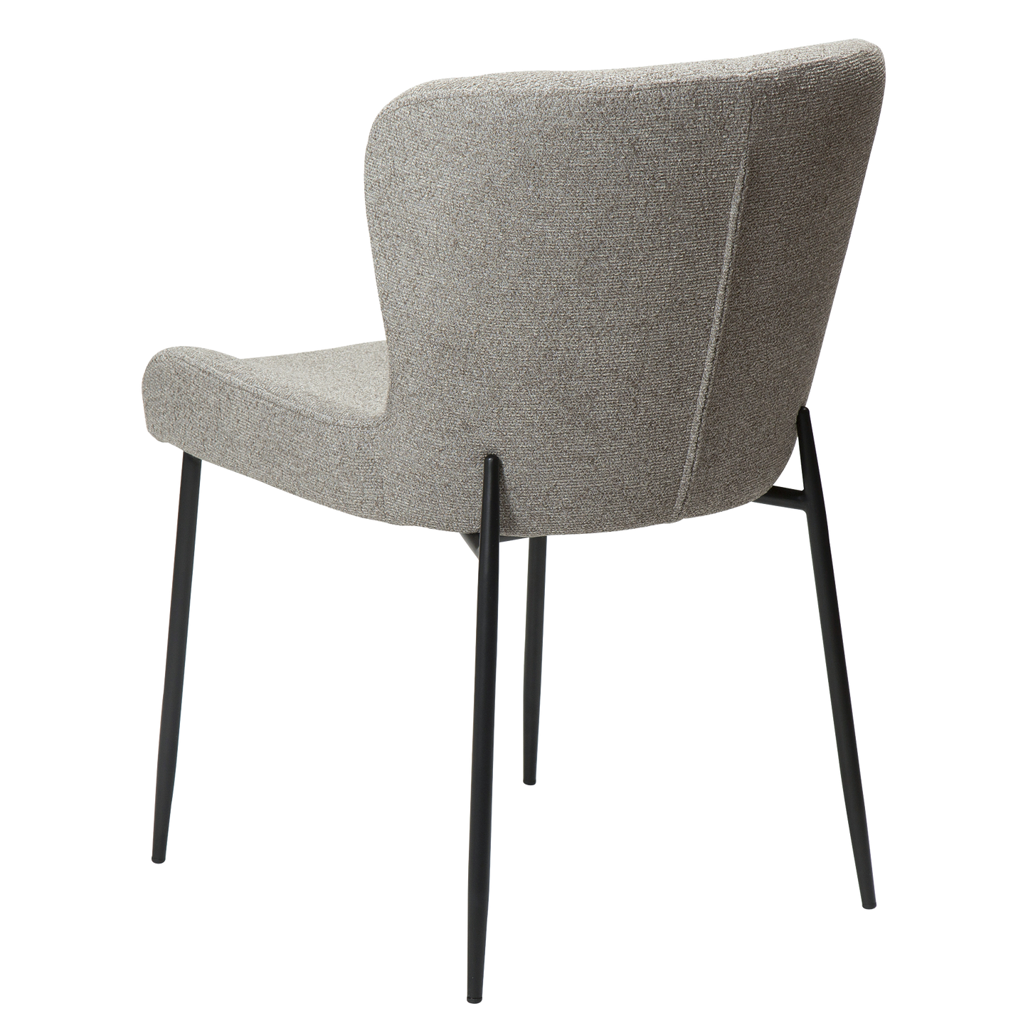 ROSS dining chair in pebble earth bouclé fabric with curved back and black metal legs by AK Interior Living