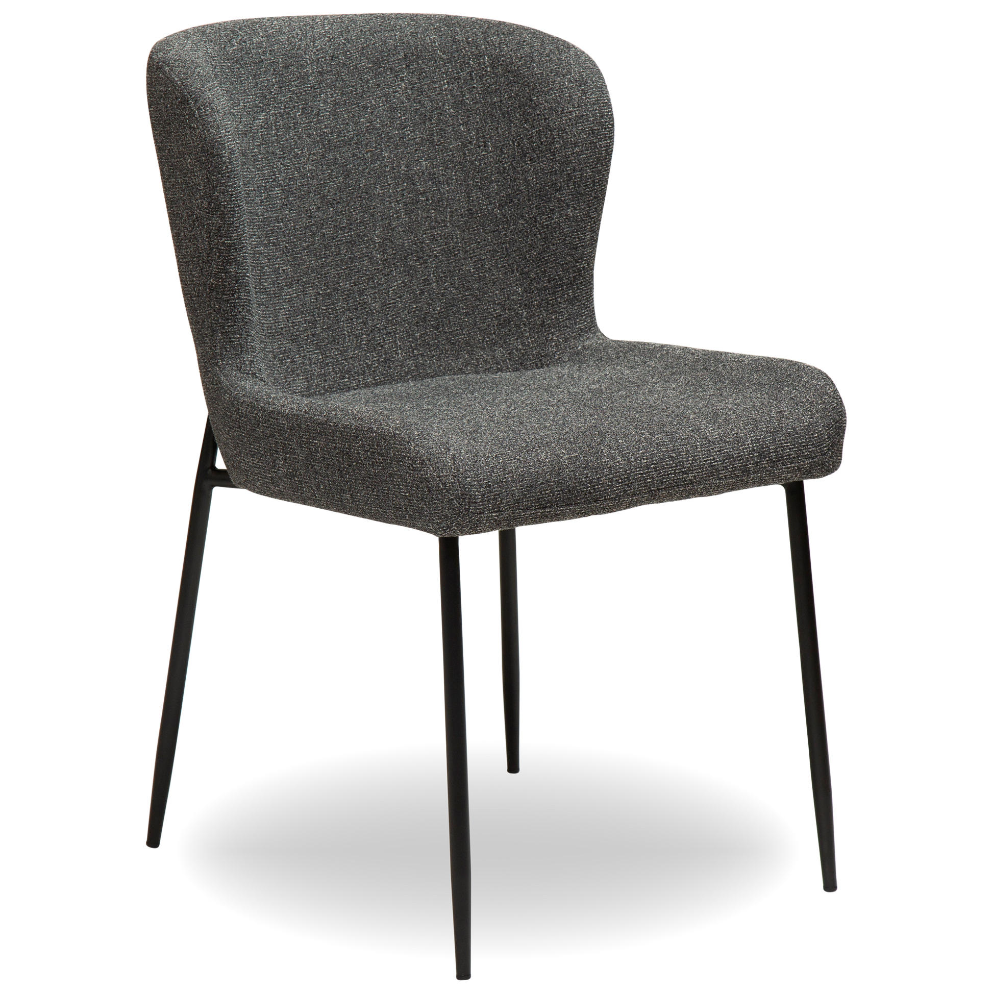 NORA pebble grey bouclé dining chair with black extended legs and curved seat by AK Interior Living