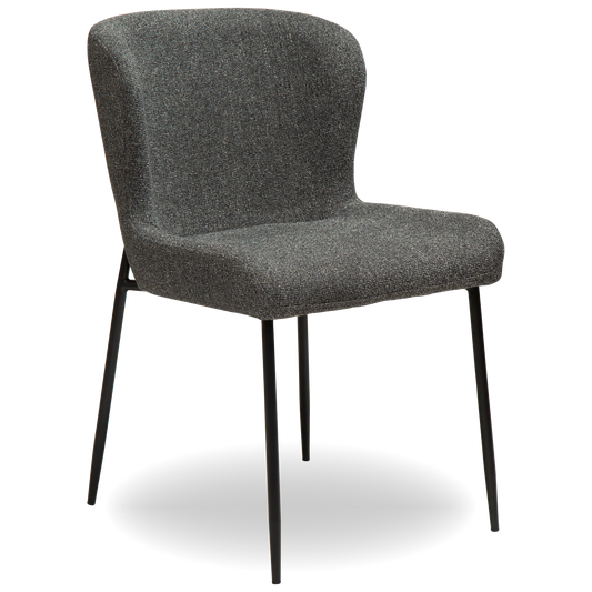 NORA pebble grey bouclé dining chair with black extended legs and curved seat by AK Interior Living