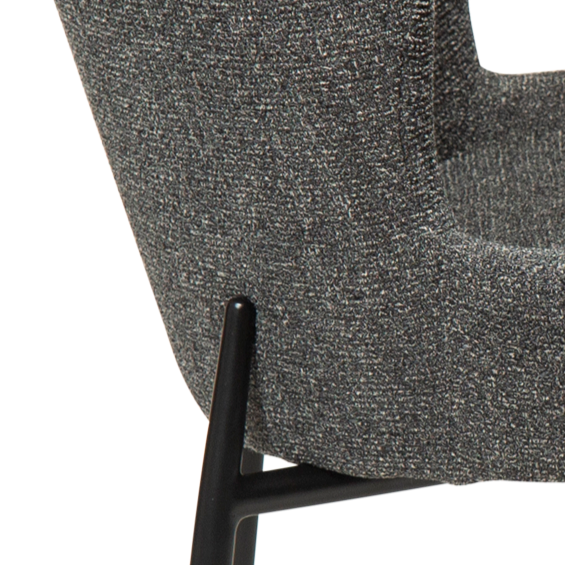 NORA pebble grey bouclé dining chair with black extended legs and curved seat by AK Interior Living