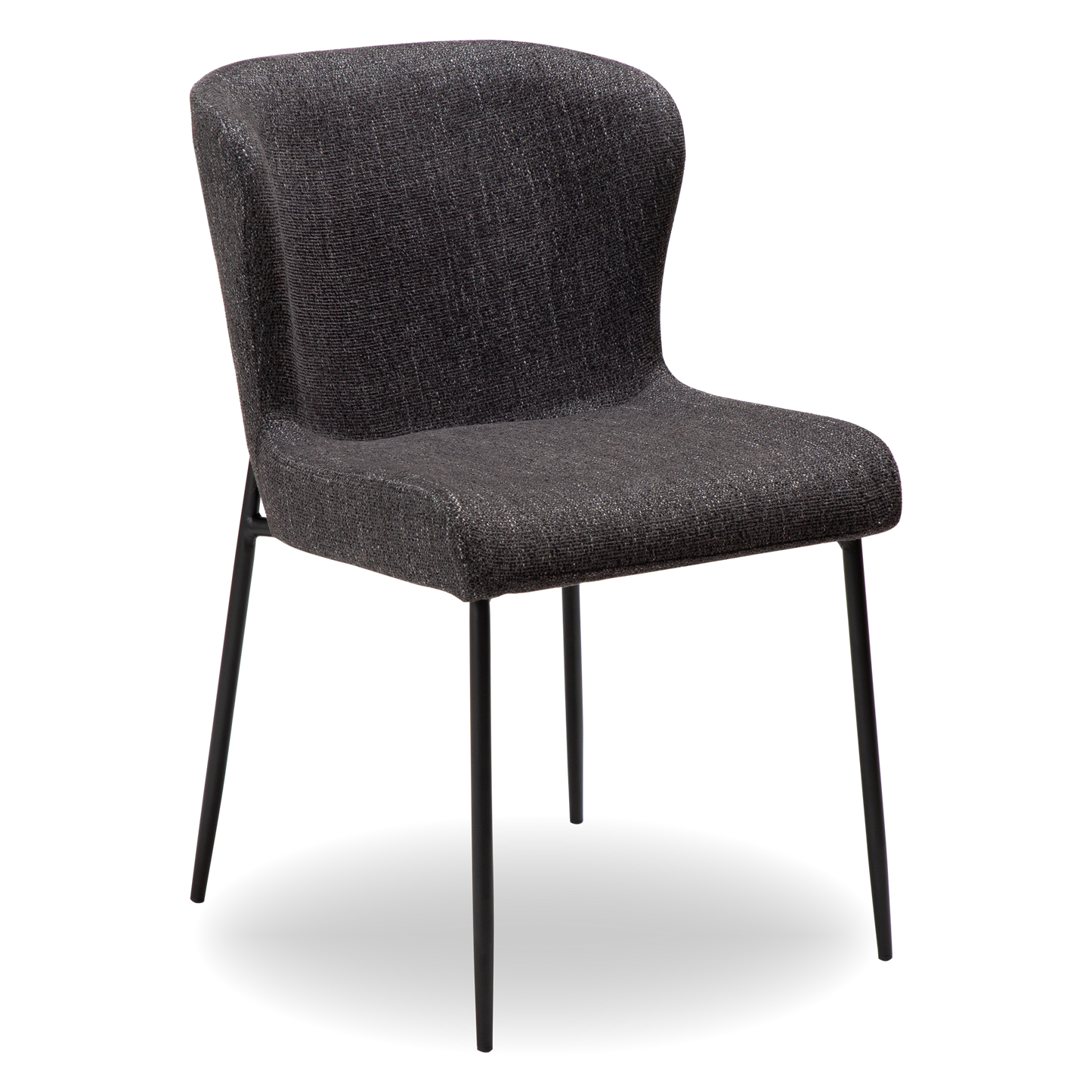 MORGAN raven black bouclé dining chair with black extended legs and softly curved seat by AK Interior Living