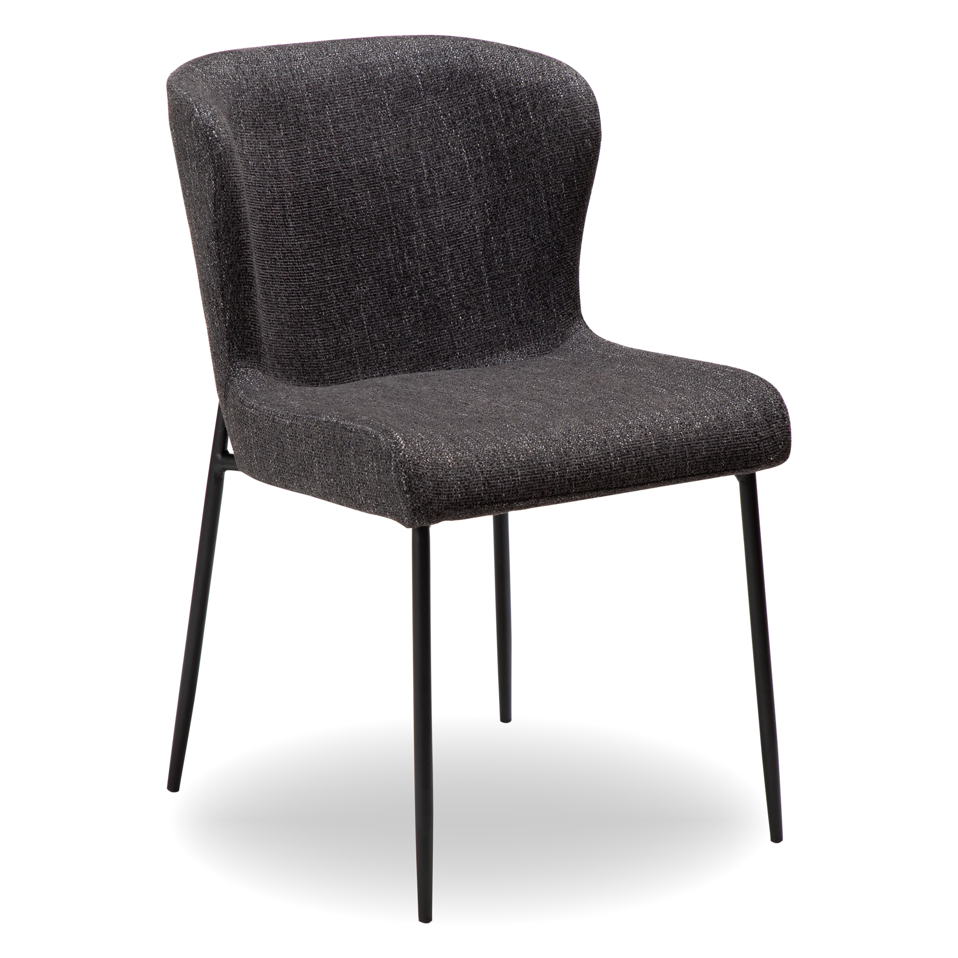 MORGAN raven black bouclé dining chair with black extended legs and softly curved seat by AK Interior Living