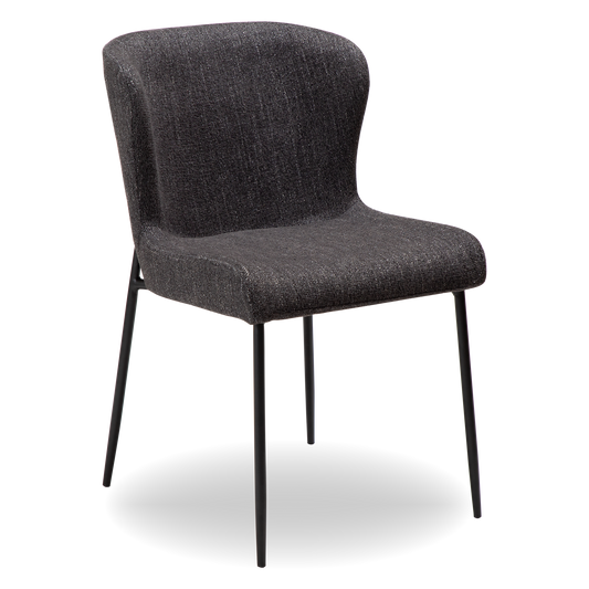 MORGAN raven black bouclé dining chair with black extended legs and softly curved seat by AK Interior Living