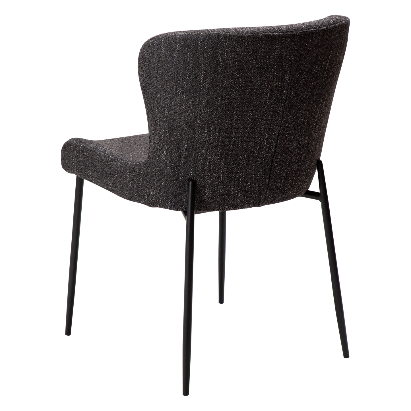 MORGAN raven black bouclé dining chair with black extended legs and softly curved seat by AK Interior Living