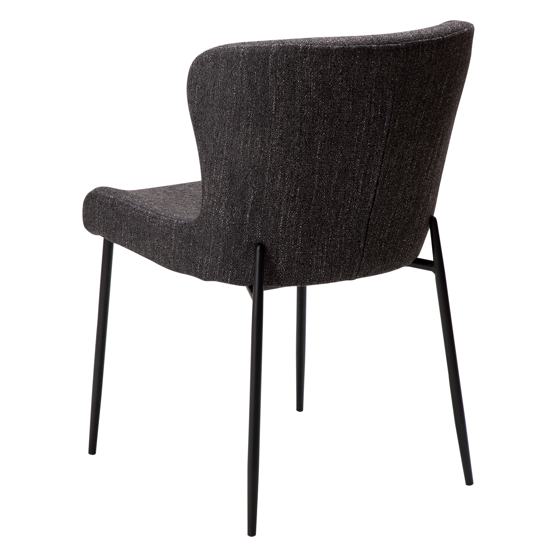 MORGAN raven black bouclé dining chair with black extended legs and softly curved seat by AK Interior Living
