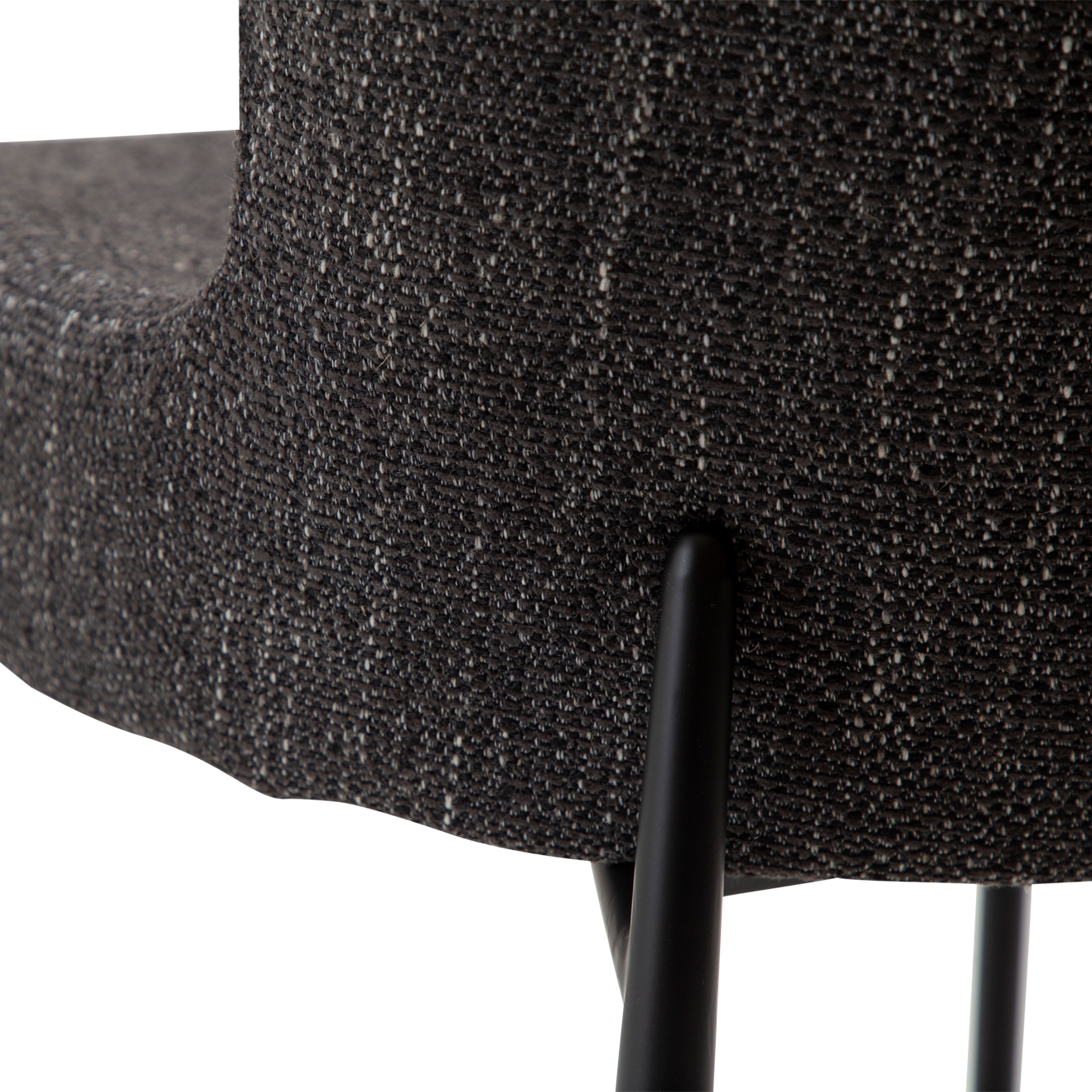 MORGAN raven black bouclé dining chair with black extended legs and softly curved seat by AK Interior Living