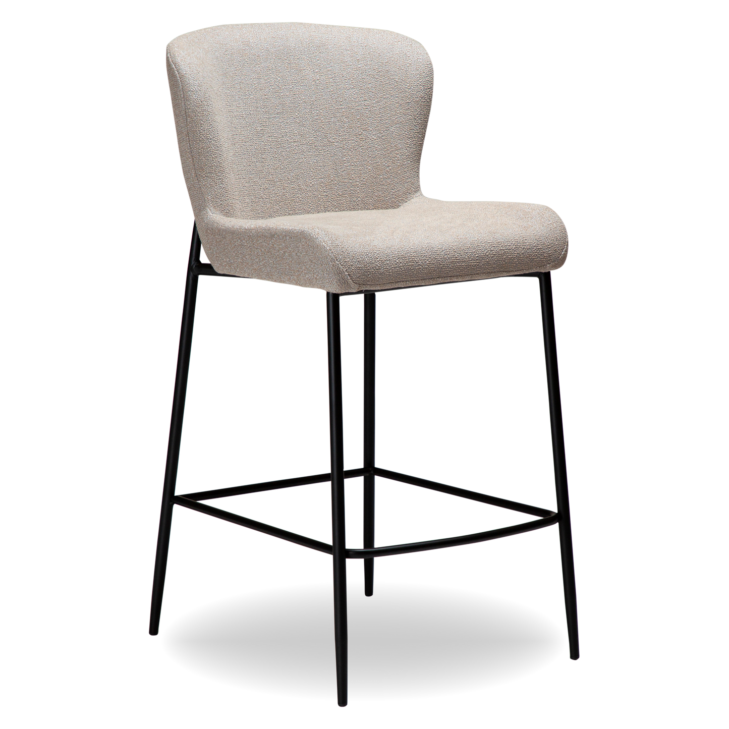 KYLIE Counter Stool in cashmere bouclé fabric with black metal legs, perfect for modern kitchen counters