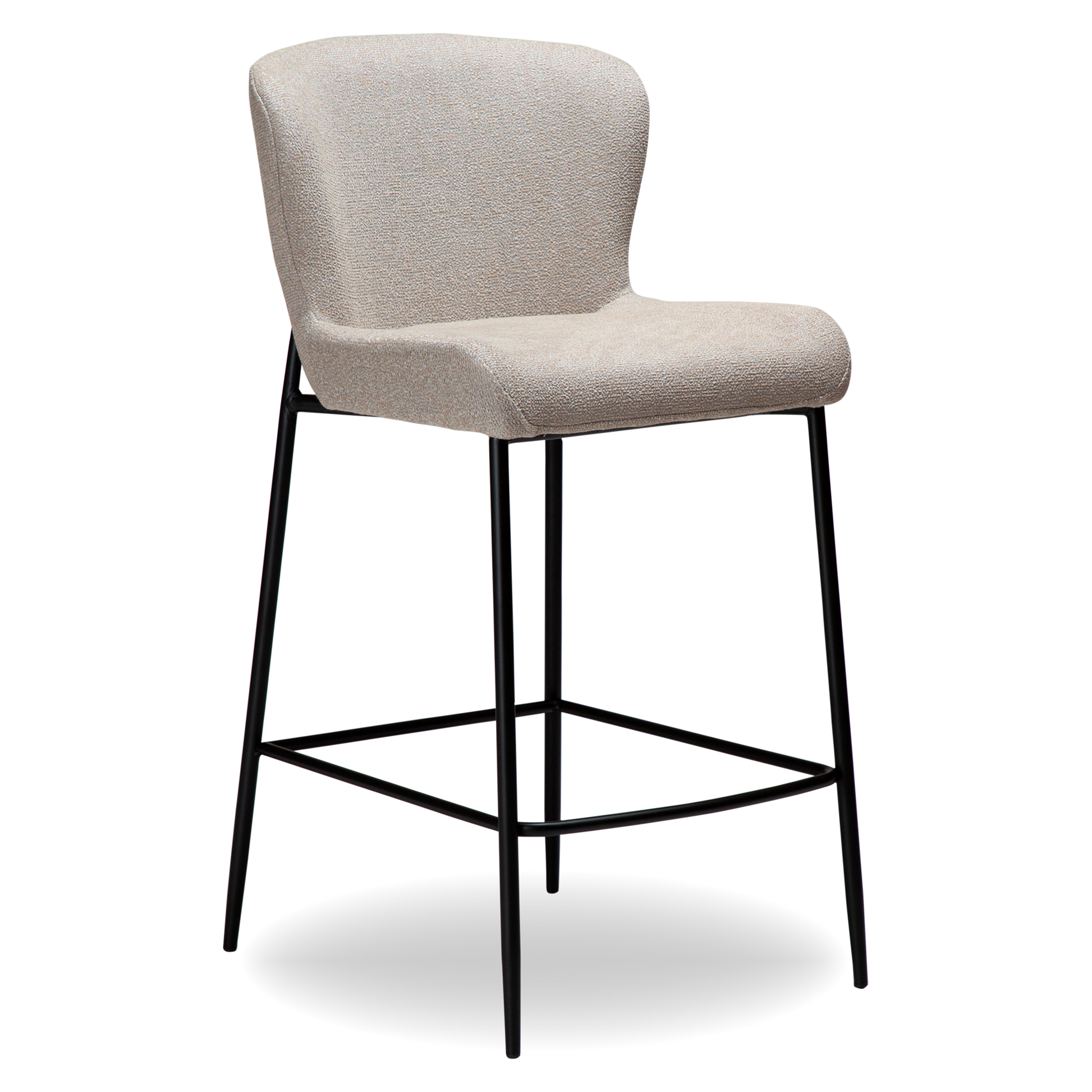 KYLIE Counter Stool in cashmere bouclé fabric with black metal legs, perfect for modern kitchen counters