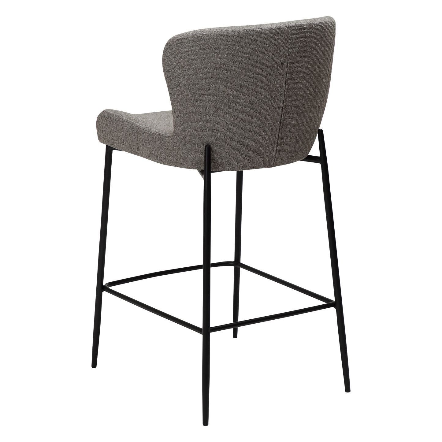 PAT counter-height stool in Pebble Earth bouclé with curved backrest and black metal legs by AK Interior Living