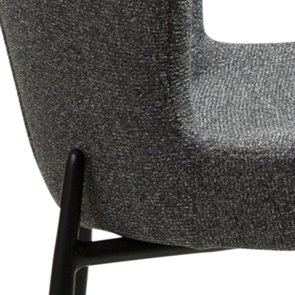 RIAN counter-height stool in Pebble Grey bouclé with black legs and curved backrest by AK Interior Living