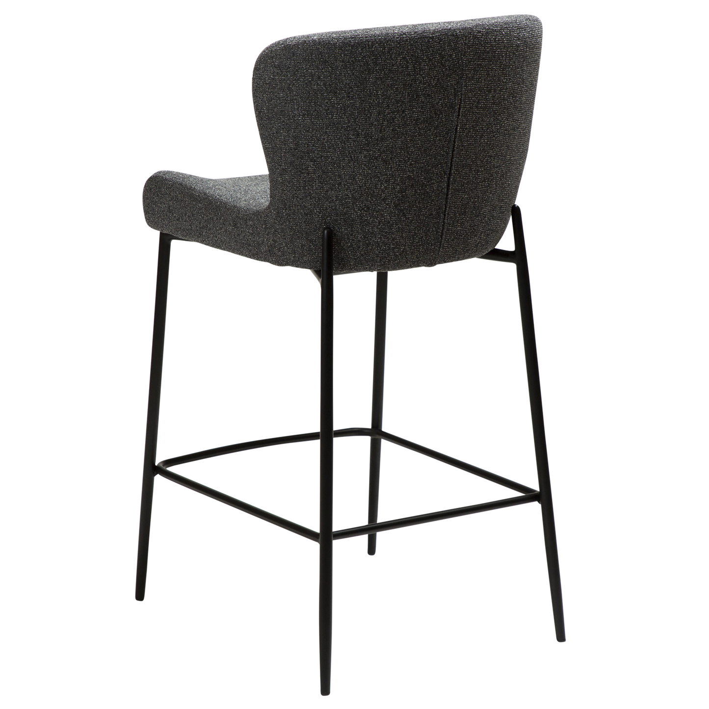 RIAN counter-height stool in Pebble Grey bouclé with black legs and curved backrest by AK Interior Living