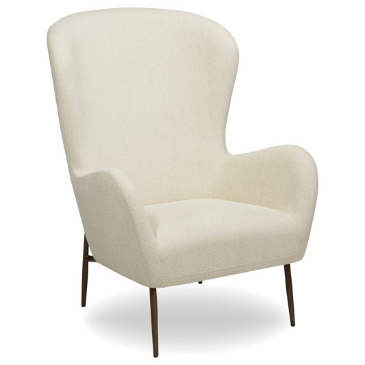 SALMA bone white bouclé wingback lounge chair with brass legs from AK Interior Living