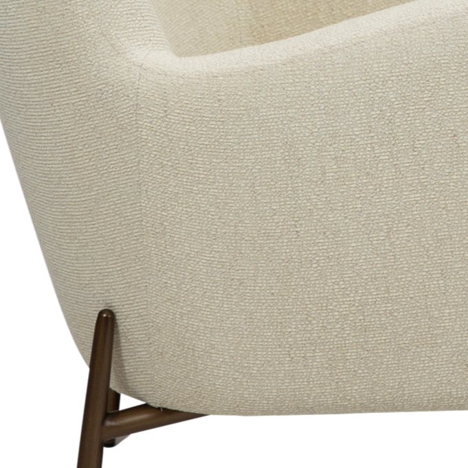 SALMA bone white bouclé wingback lounge chair with brass legs from AK Interior Living