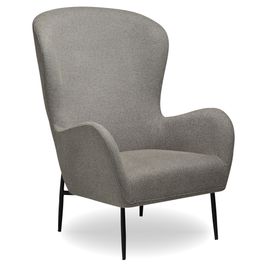 INDIA pebble earth bouclé high-back lounge chair with black metal legs by AK Interior Living
