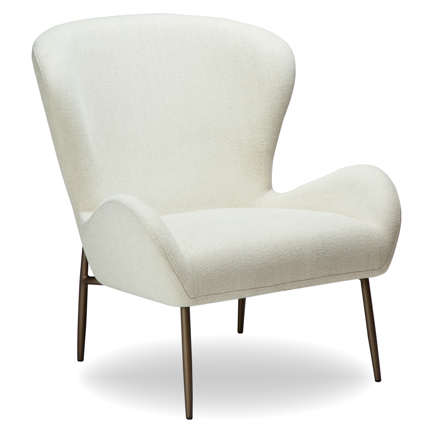 CARL bone white bouclé lounge chair with sculpted backrest and antique brass legs from AK Interior Living