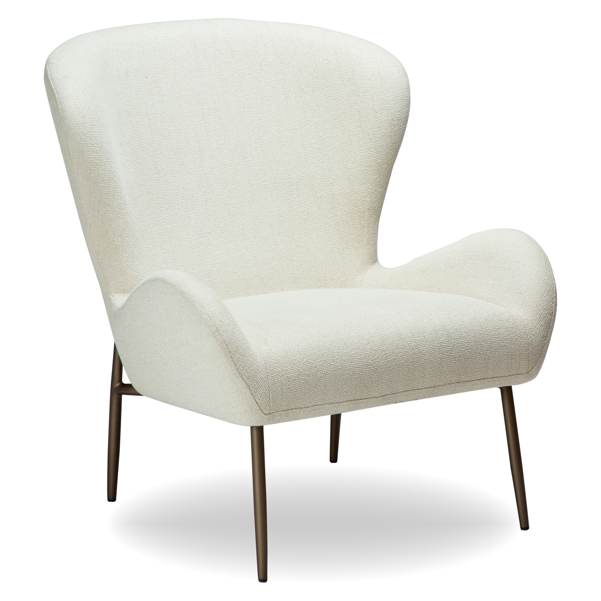 CARL bone white bouclé lounge chair with sculpted backrest and antique brass legs from AK Interior Living