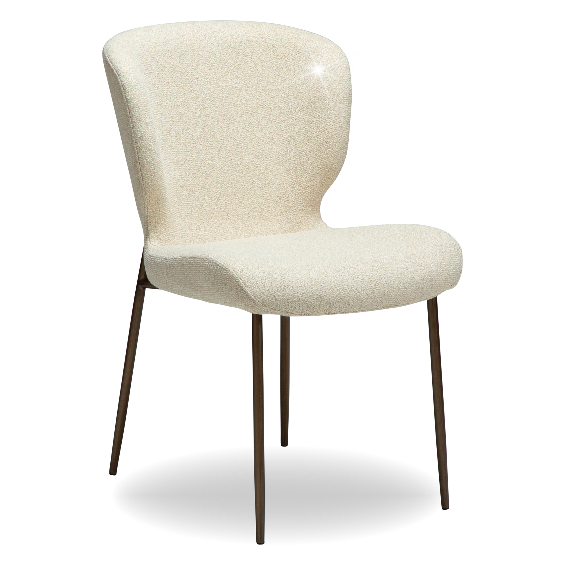 LELA bouclé dining chair with curved back and antique brass legs from AK Interior Living