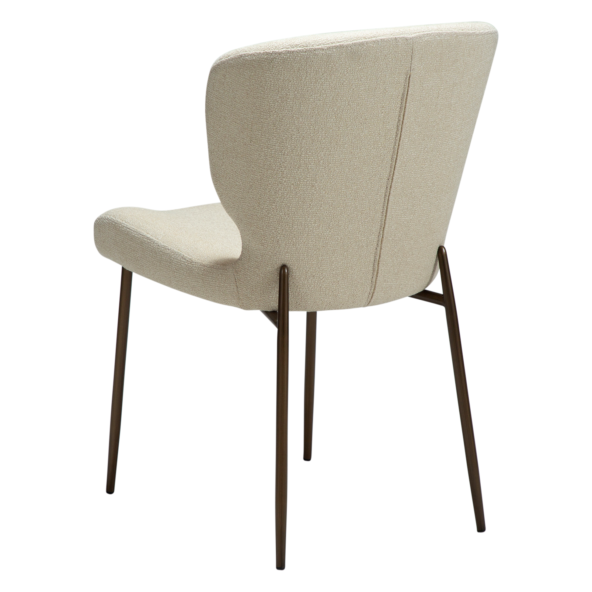 LELA bouclé dining chair with curved back and antique brass legs from AK Interior Living