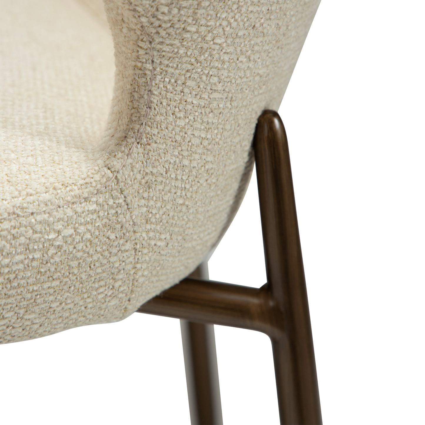 LELA bouclé dining chair with curved back and antique brass legs from AK Interior Living