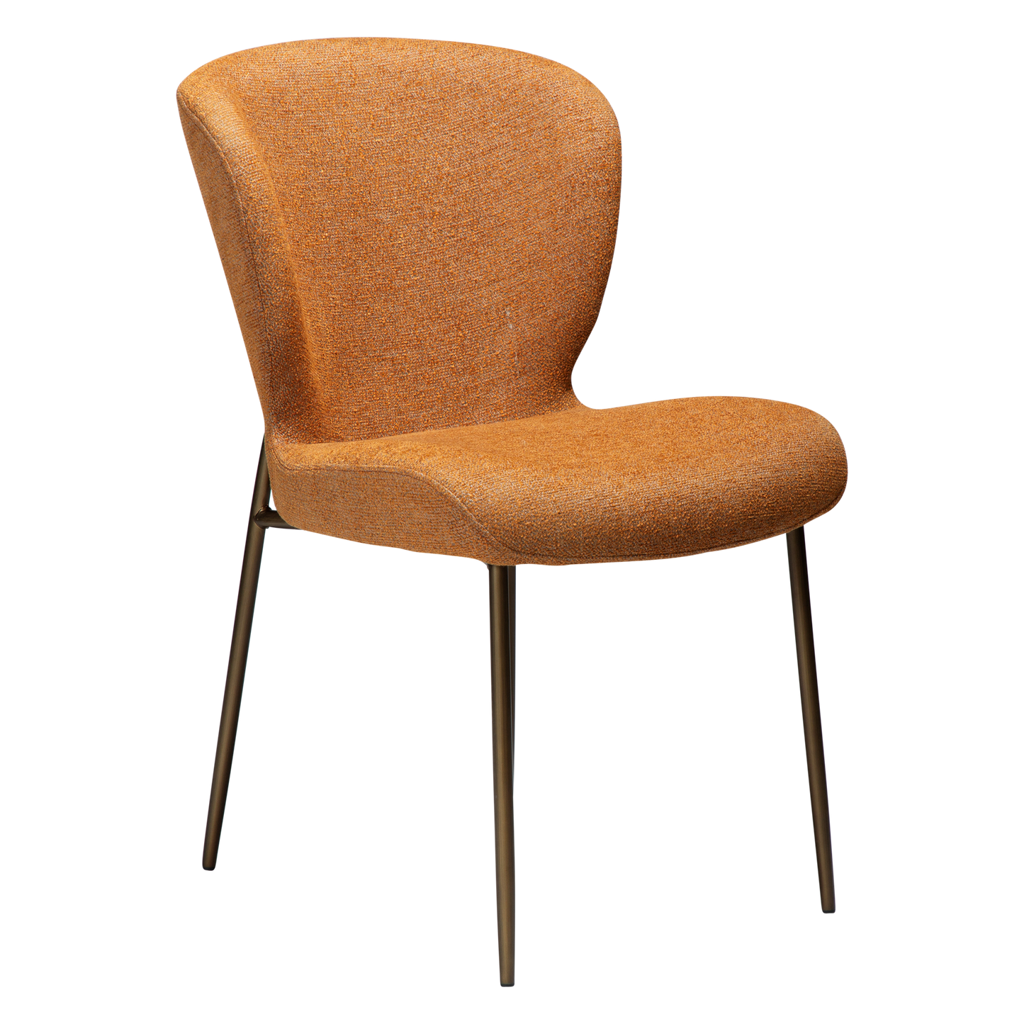 LELA bouclé dining chair with curved back and antique brass legs from AK Interior Living