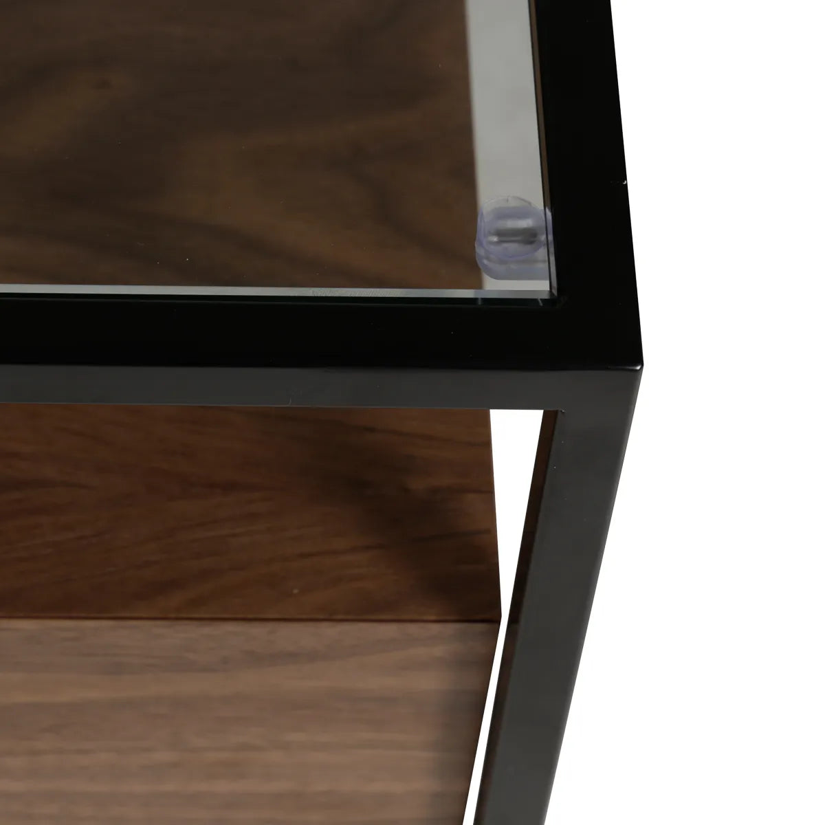 Cayetana 1-drawer end unit with black frame, glass shelves, and wood drawer – AK Interior Living