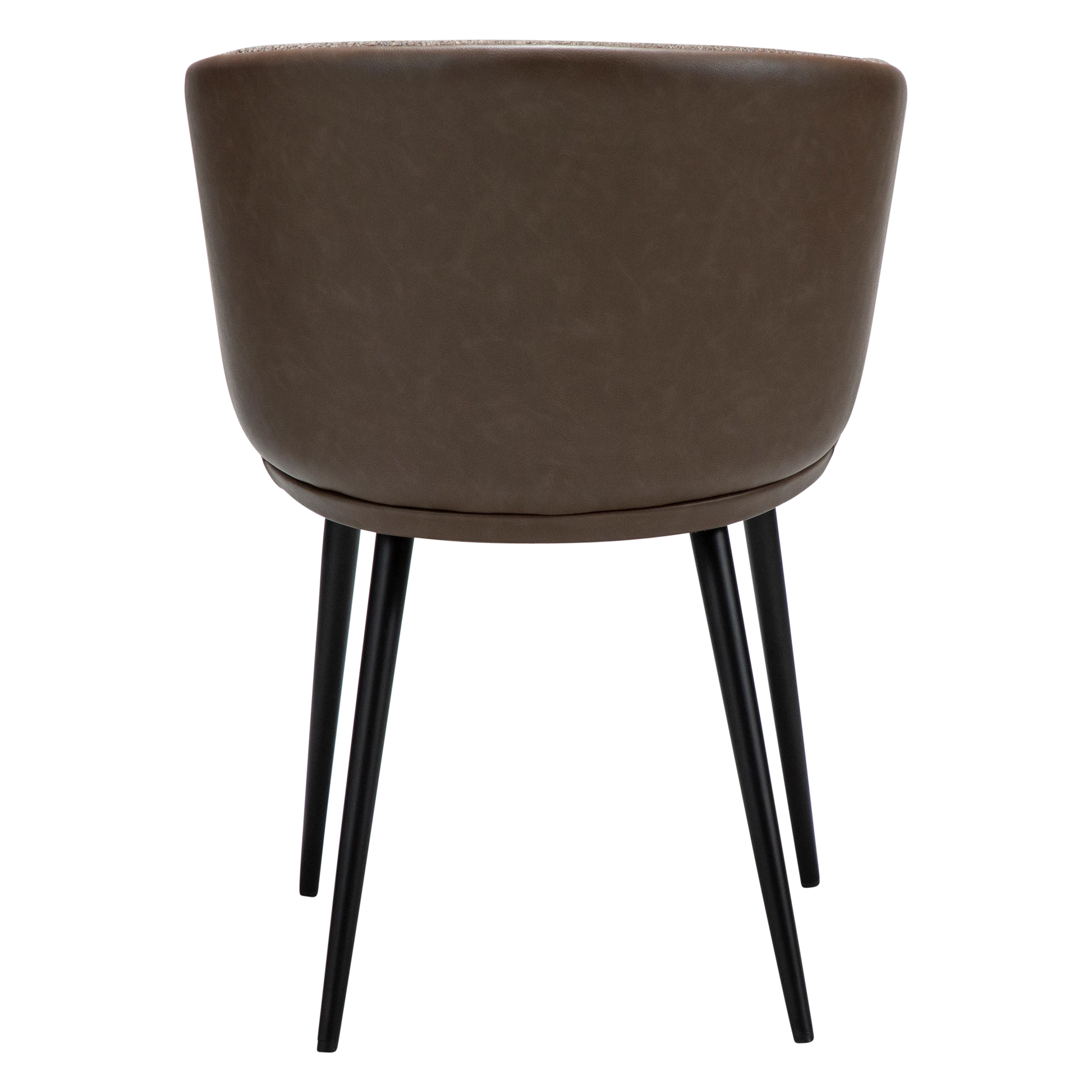 HEY Armchair in major brown bouclé fabric and faux leather, with black metal conical legs for modern interiors
