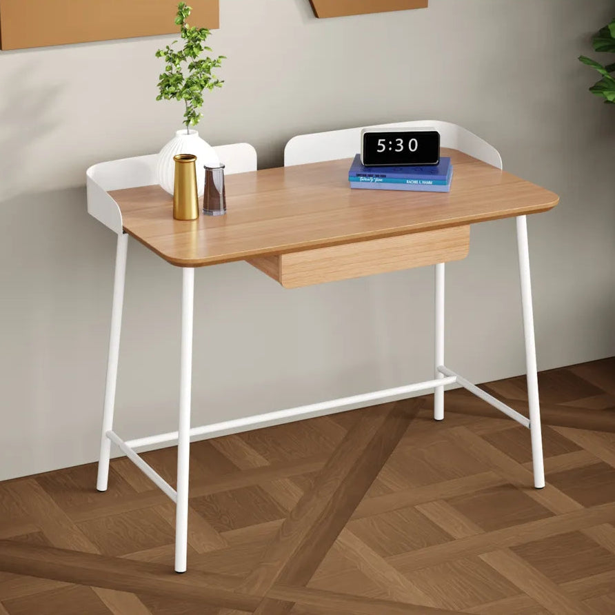 Luna compact 100cm natural wood and white metal desk with drawer – AK Interior Living