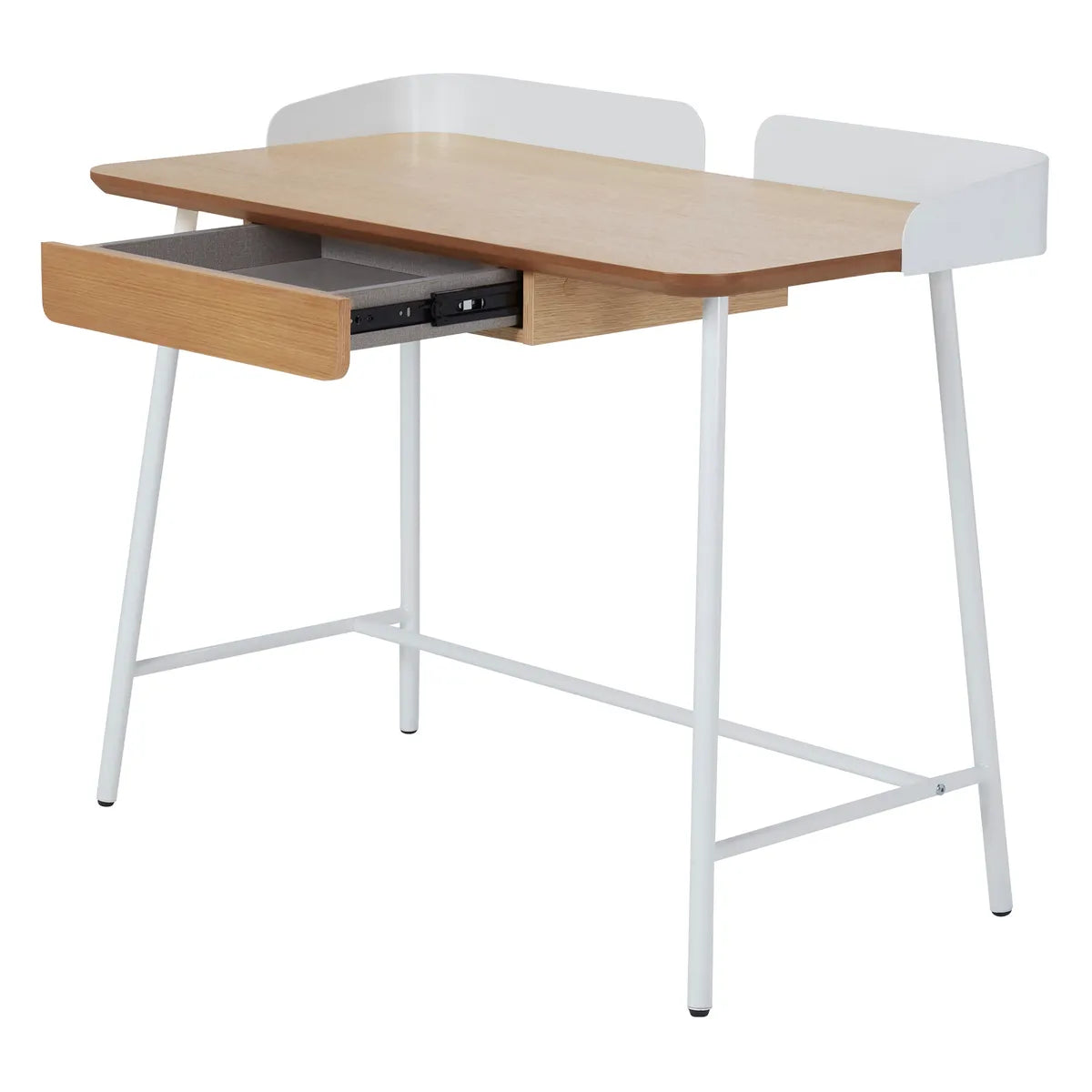 Luna compact 100cm natural wood and white metal desk with drawer – AK Interior Living