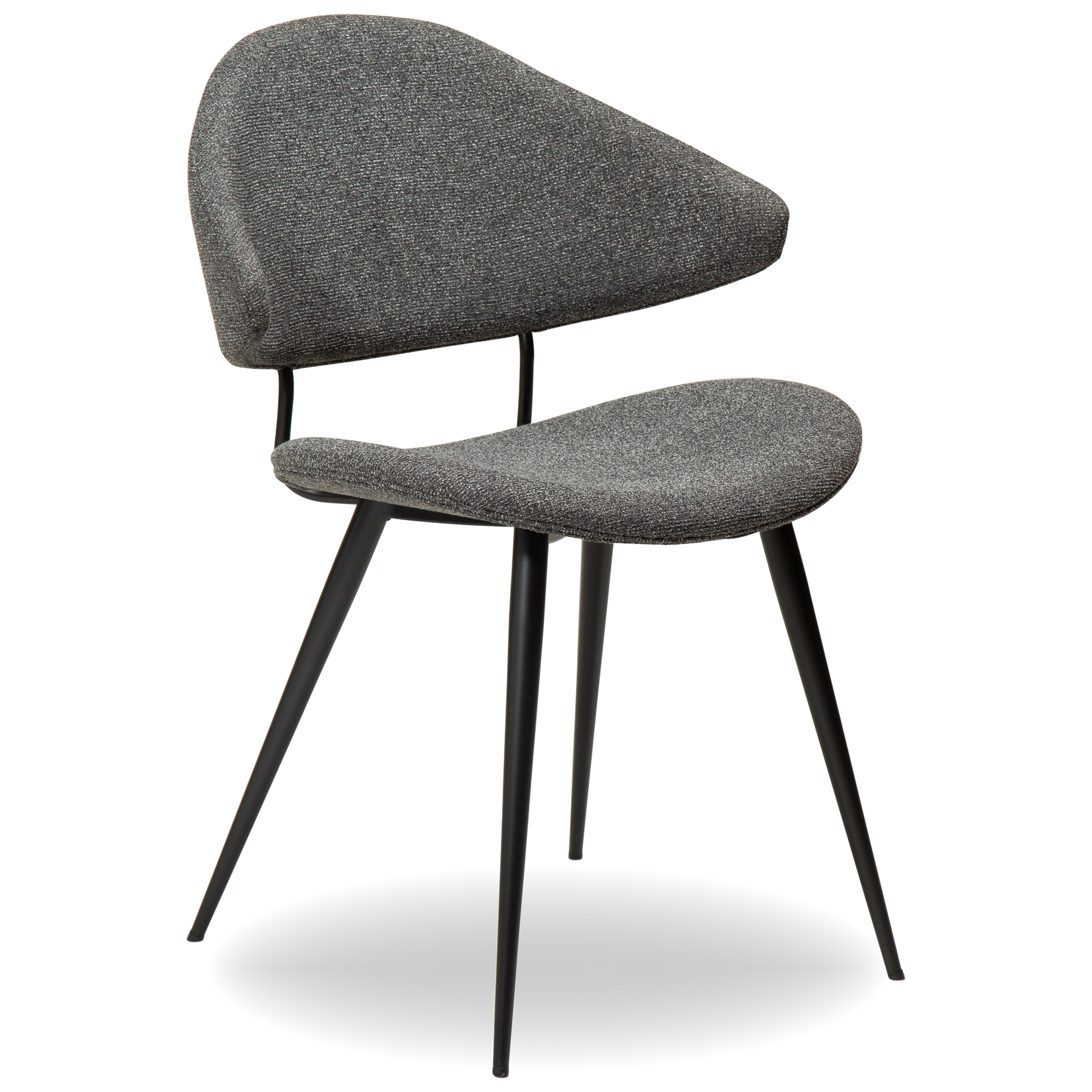 SELA boucle fabric dining chair with pointed backrest and black legs from AK Interior Living
